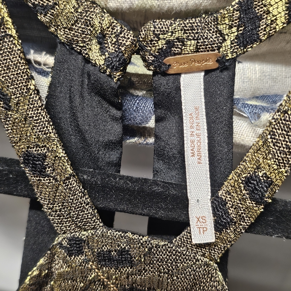 Free People Black & Gold Sequin Embroidered Lace Halter Style Mini Dress XS - Picture 4 of 15